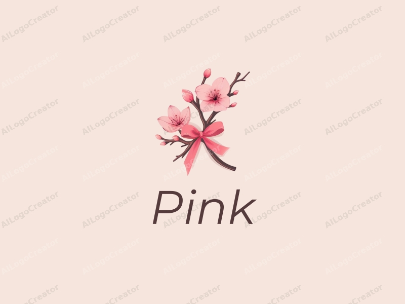 minimalist design features delicate cherry blossom petals and an elegant ribbon, combined with a clean background.