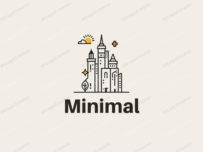 minimalist design features simple lines, architectural elements, and code symbols combined with a clean background.