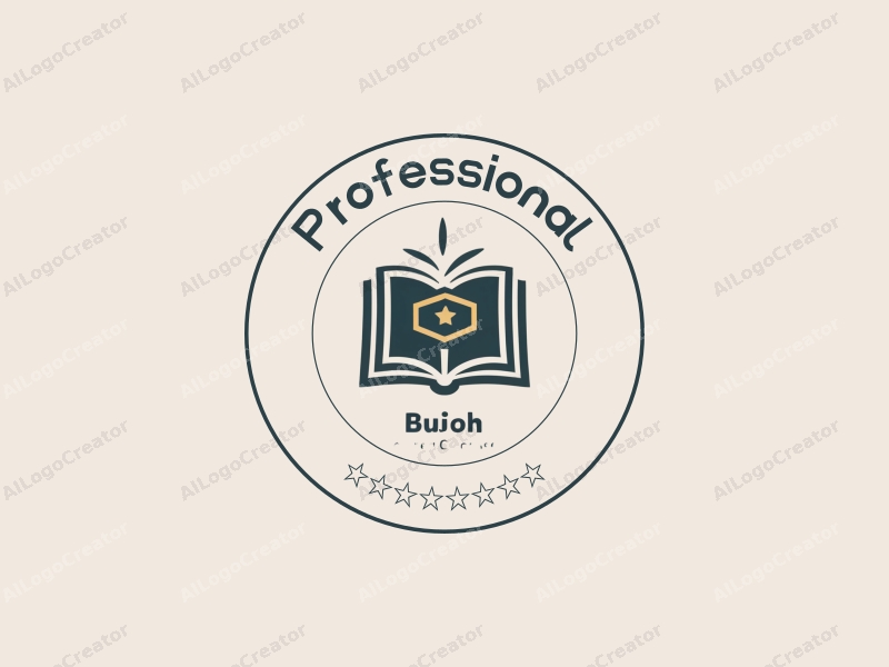 a modern minimalist design featuring a stylized book and a badge, combined with a clean background and a professional, certified look.