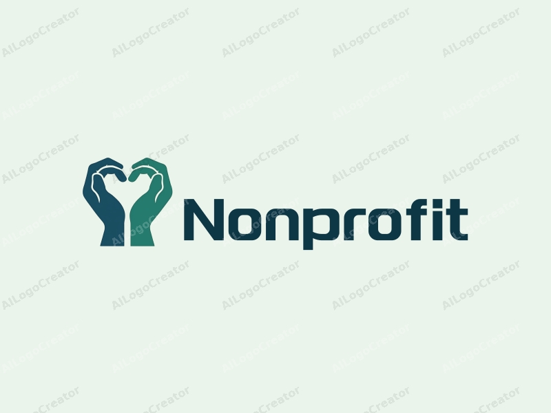 modern design features a heart shape formed by hands, symbolizing charity and volunteerism, combined with a clean background in blue and green tones.