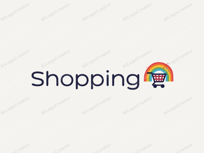 a modern design featuring a colorful shopping cart and a vibrant rainbow, combined with elements of a mall, creating a harmonious and clean composition.