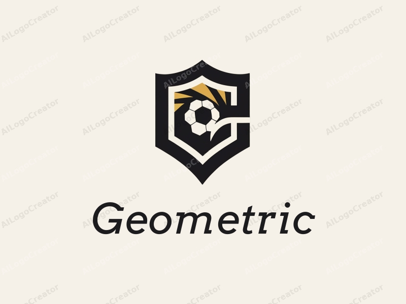 geometric design features a combination of squares and circles, a stylized football, and golden accents, all set against a clean black and white background.