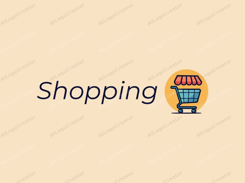 minimalist design features a stylized shopping cart and display rack, combined with a vibrant color palette and a clean background.