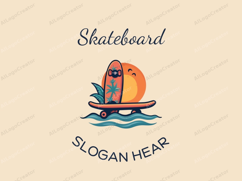 playful design features a vibrant skateboard and a stylized surfboard with dynamic wind elements, combined with a clean background.