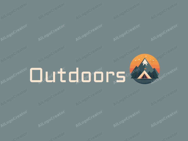 modern design features a stylized camping tent and mountain peak, combined with a clean background and a harmonious composition.