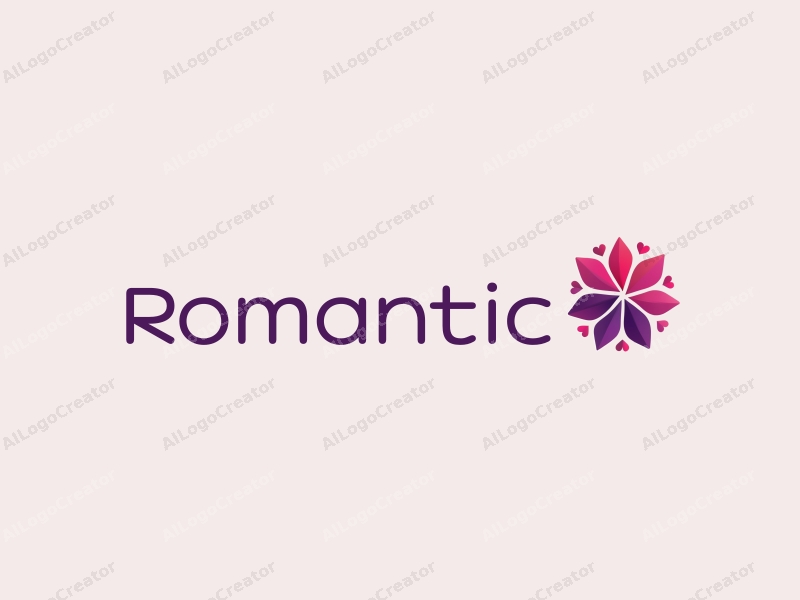 playful design features whimsical petals and heart shapes, combined with a vibrant pink and purple color palette, set against a clean background.