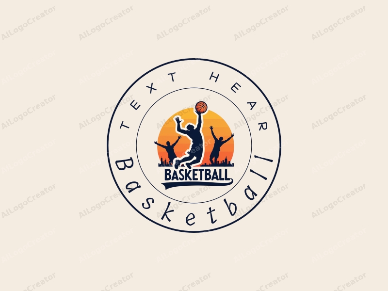 playful design features a dynamic basketball silhouette, an athlete in mid-dunk, and cheering elements combined with a clean background.