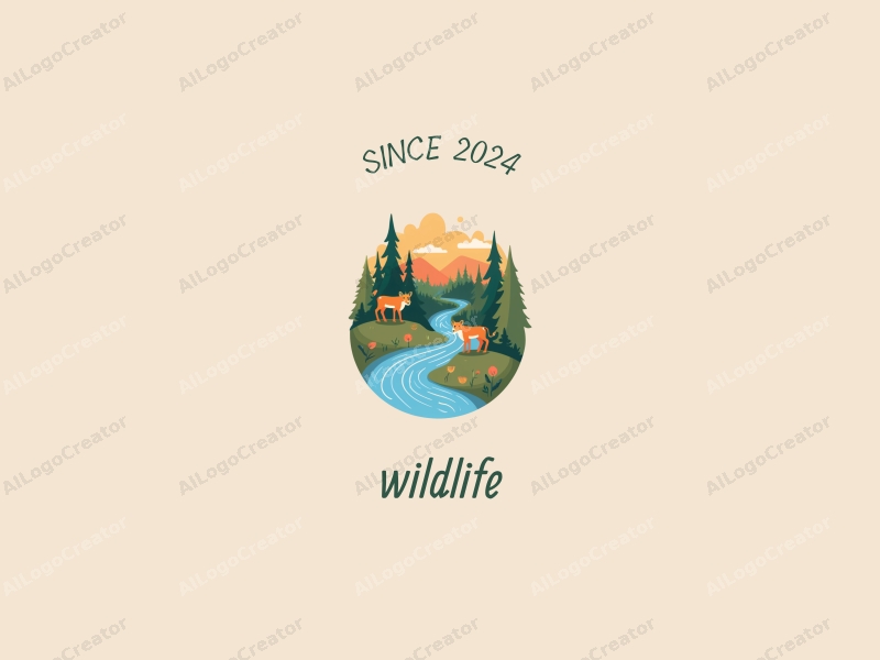 playful design features stylized wildlife, flowing rivers, and vibrant trees, combined with a clean background that evokes a sense of nature and adventure.