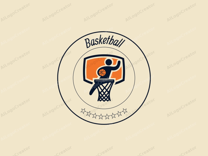 playful design features a dynamic athlete in action, a stylized basketball and hoop, combined with a clean background.