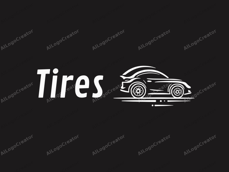 a modern design featuring a stylized tire and car silhouette, combined with clean contours and a minimalist approach on a black background.