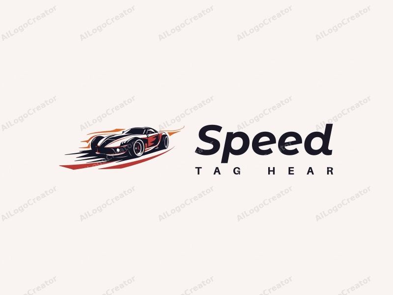 modern design features dynamic lines representing speed, a stylized engine silhouette, and a racetrack element combined with a clean background.