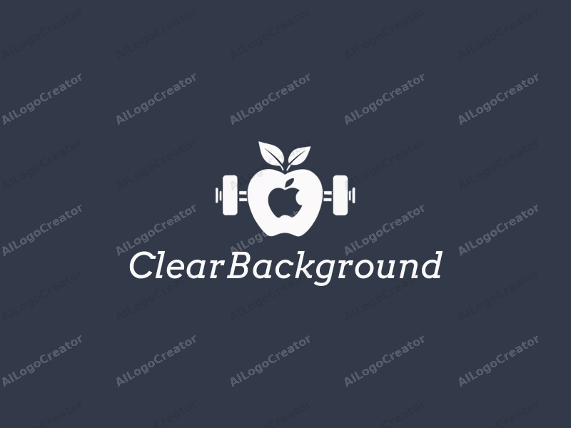 minimalist design features a stylized apple and a dumbbell, combined with a clean background and a focus on simplicity and harmony.