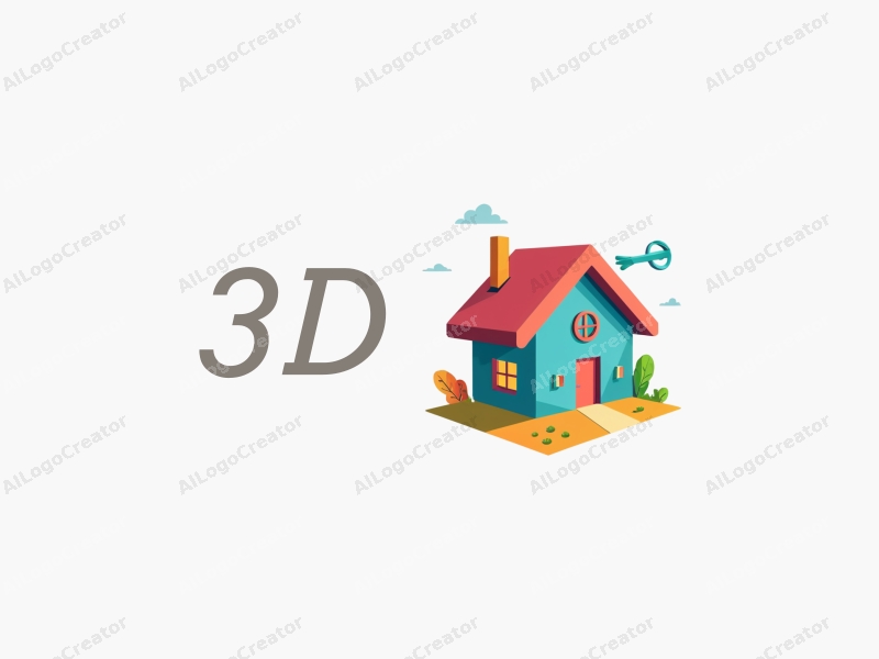 a modern design featuring a colorful 3D house and a stylized key, incorporating dynamic elements with a clean background.