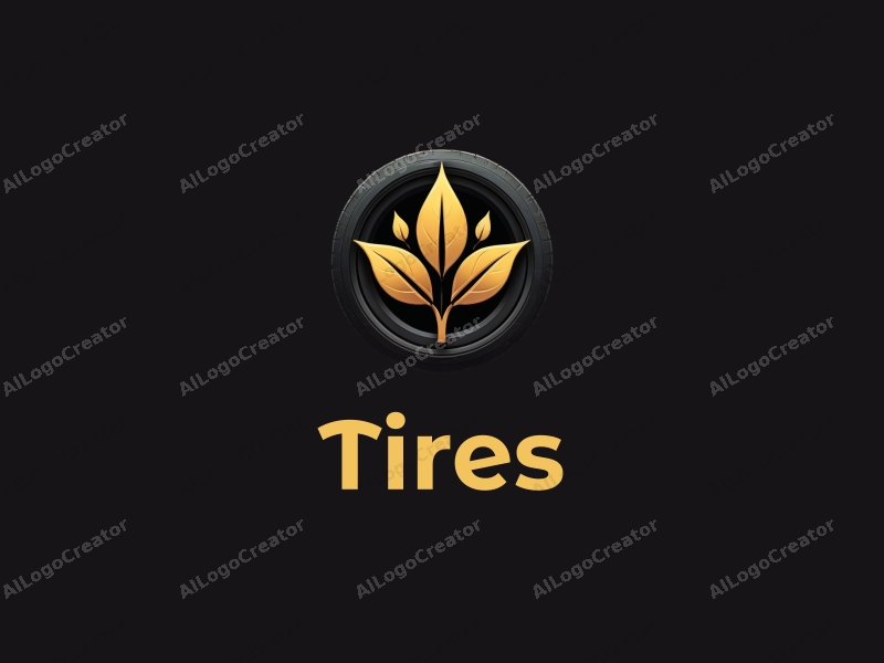 a modern design featuring a stylized tire intertwined with a golden single leaf and the flower of life pattern, combined with a clean black background.