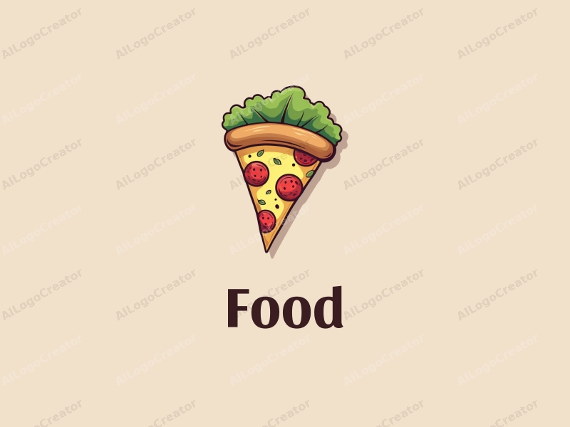 a modern design featuring vibrant colors, a stylized pizza slice and a fresh salad, combined with a clean background and a harmonious composition.