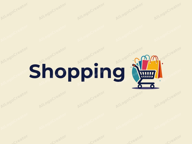 a modern design featuring a colorful shopping cart and a shopping bag, combined with a vibrant mall background, emphasizing a clean and harmonious composition.