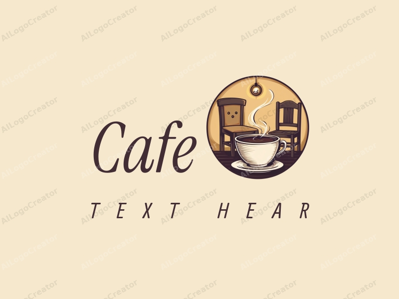 vintage design features a stylized coffee cup, an antique chair, and a cozy café setting combined with a clean background.