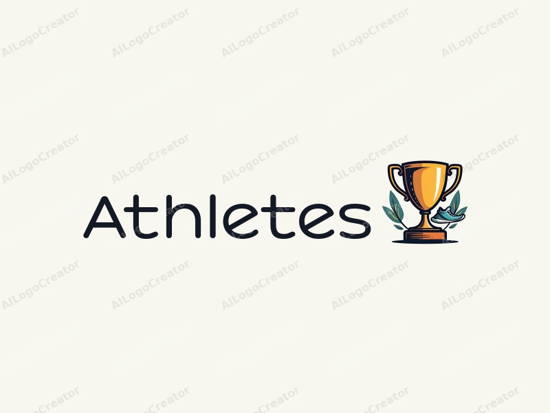 modern design features a dynamic athlete in motion, stylized sneakers, and a trophy, combined with a clean background and a harmonious composition.