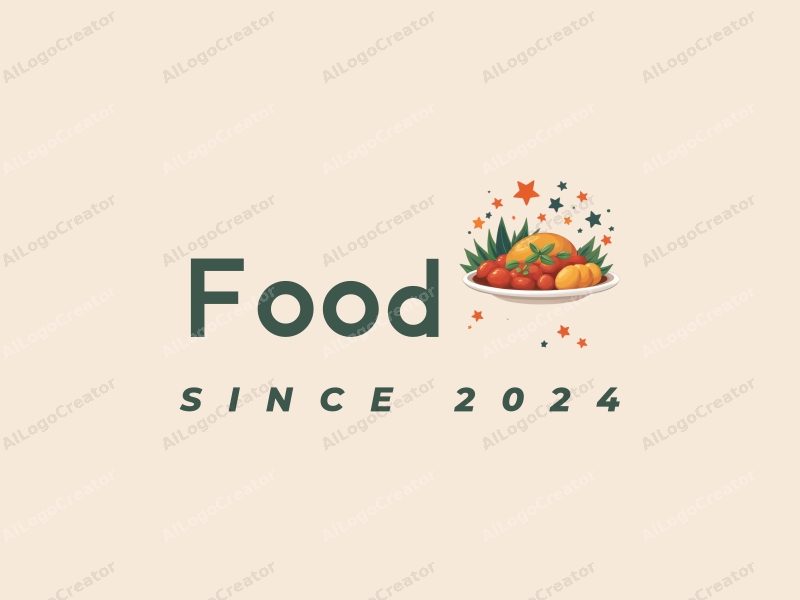 a modern design featuring a vibrant plate of food with stylized stars around it, emphasizing a clean and harmonious composition.