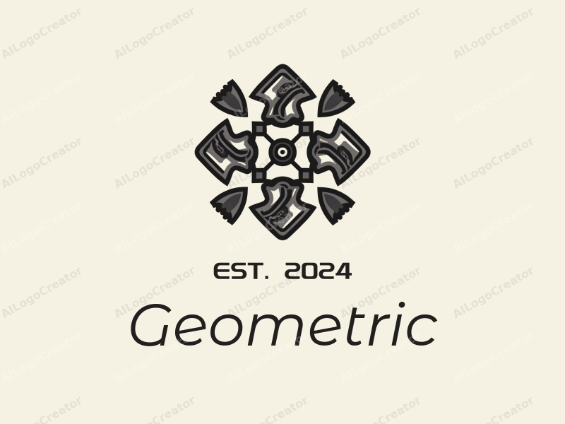 geometric design features a combination of square and circular shapes, incorporating candy and packaging elements, with a clean black and white color scheme.