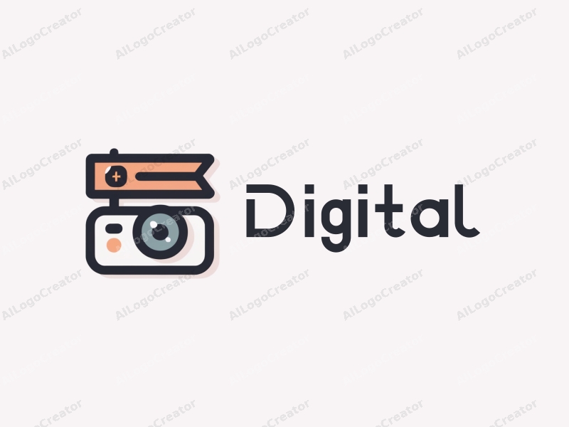 modern design features digital elements, a stylized camera, and a flag, combined with a clean background.