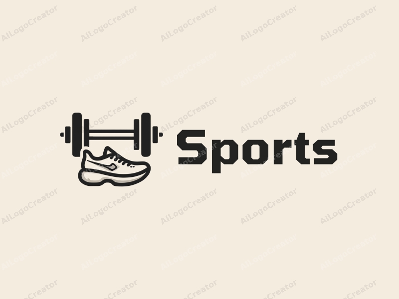 modern minimalist design features a stylized dumbbell and running shoe, combined with a clean background and a focus on health and fitness.