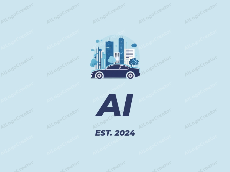 a modern design featuring abstract representations of intelligence and algorithms, combined with stylized car silhouettes and data visualizations, all set against a clean blue background.