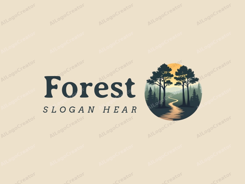 vintage design features a serene forest scene with tall trees, a lush tree canopy, and a winding pathway, combined with a clean background.