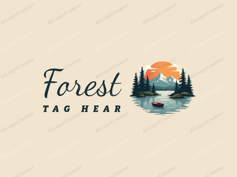 vintage design features stylized trees and a serene lake with floating islands, combined with a clean background and harmonious composition.