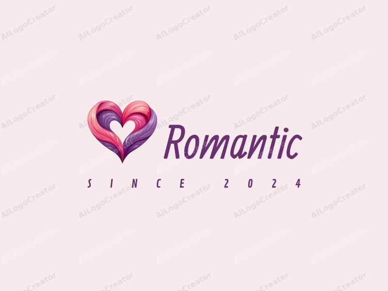 playful design features a heart shape intertwined with flower petals, using a pink and purple color palette, combined with a clean background.