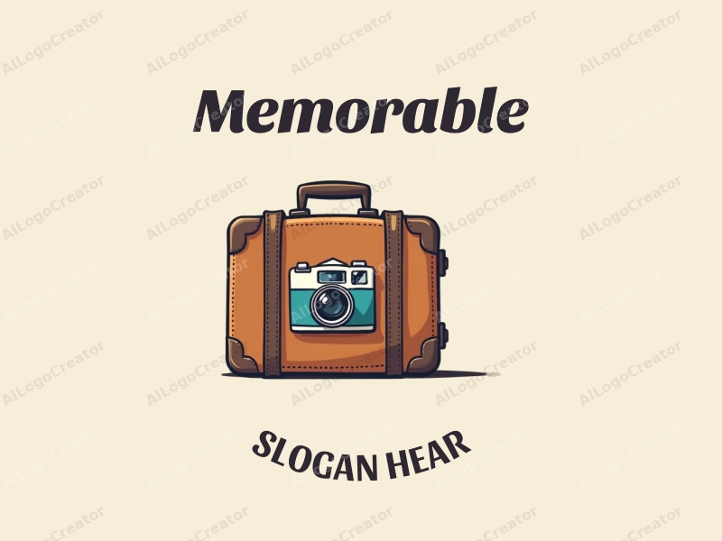 playful design features a stylized travel suitcase and camera, symbolizing memories and adventure, combined with a clean background.