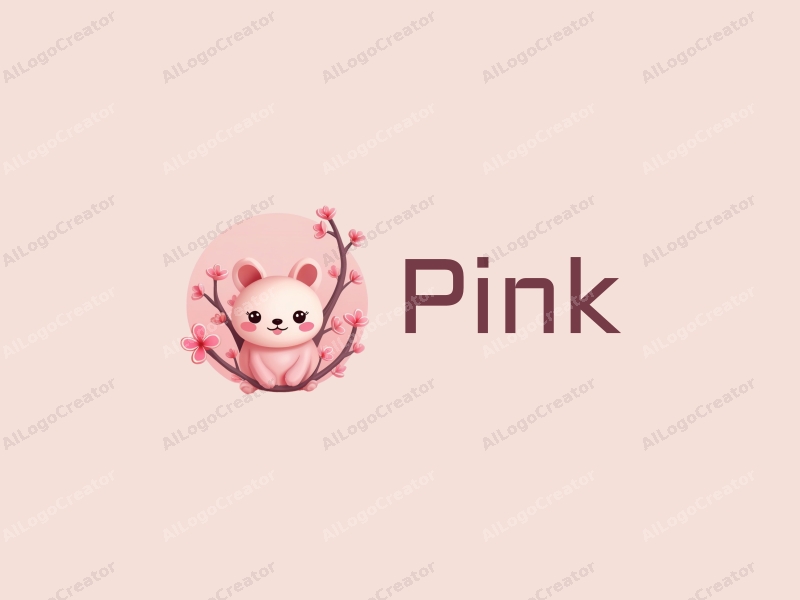 minimalist design features a cute character inspired by clay sculpture, surrounded by delicate cherry blossom elements, all in a soft pink color palette against a clean background.