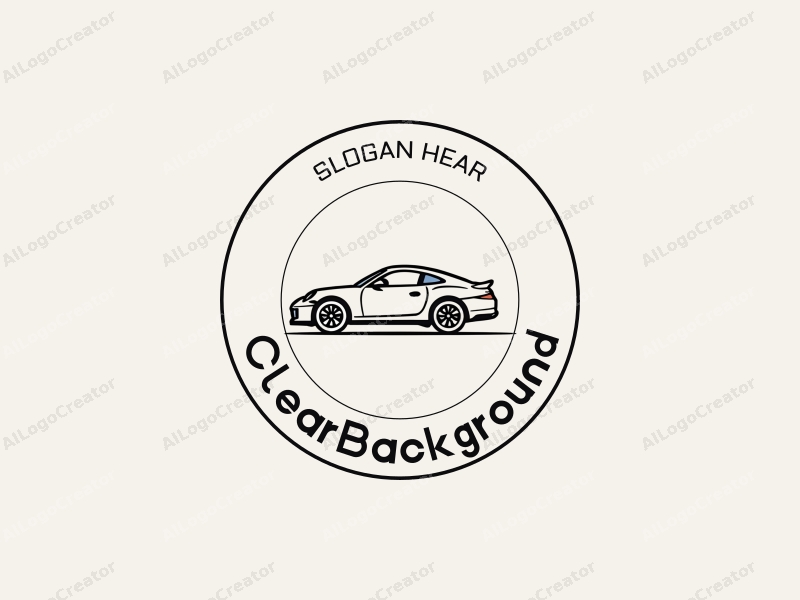 minimalist design features a stylized car silhouette, a garage outline, simple wheels, and a key, combined with a clean and transparent background.