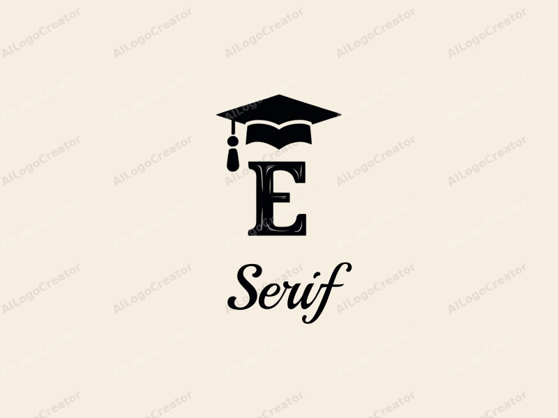 vintage design features a serif font, a stylized graduation cap, and the letter E, combined with a clean background.