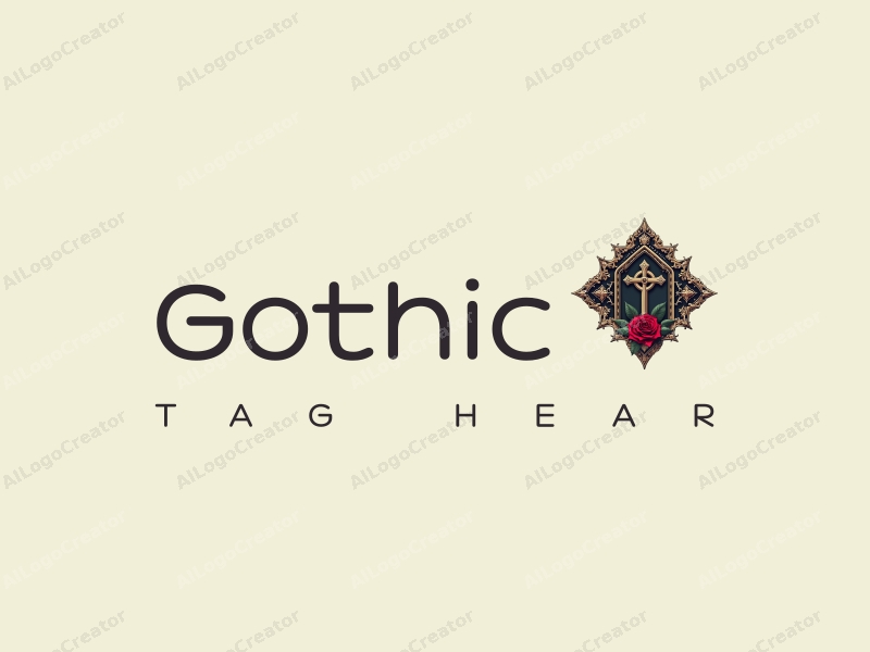 Gothic design features intricate Gothic architecture, stylized Gothic fashion elements, a cross, and a rose, combined with a clean background.