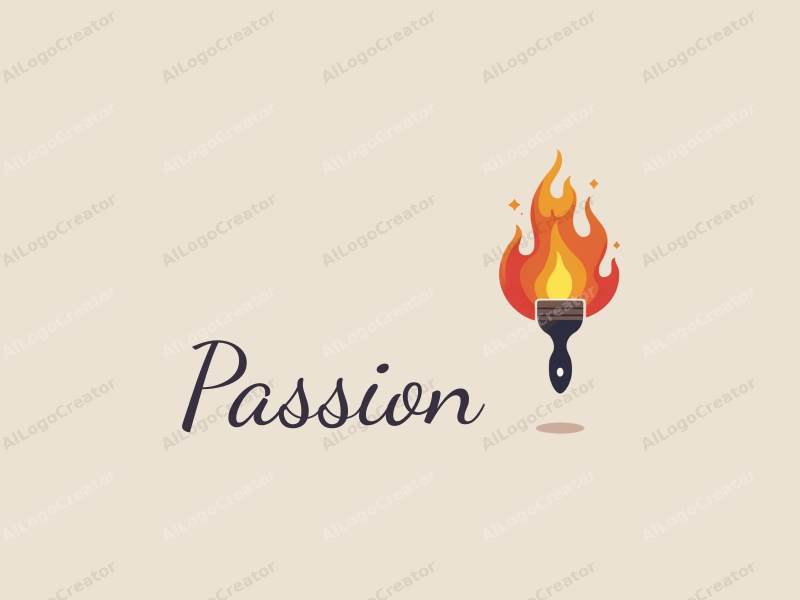 playful design features a vibrant flame intertwined with a stylized paintbrush, creating a dynamic and energetic composition against a clean background.