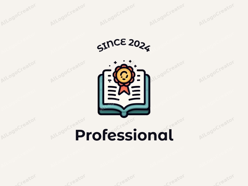 modern design features a stylized book and a medal, representing professionalism and certification, combined with a clean background.