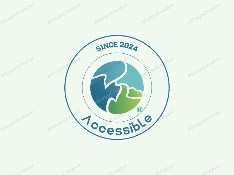 modern design features accessibility elements like ramps and handrails, combined with a blue and green color palette, emphasizing inclusivity and urban planning, set against a clean background.