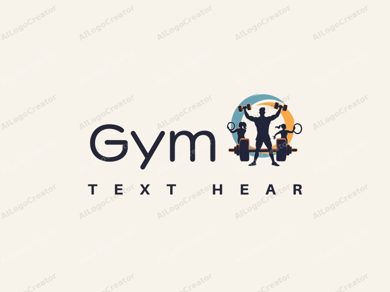 modern design features stylized dumbbells and fitness rings, combined with active individuals in a clean background, emphasizing a dynamic and energetic atmosphere.