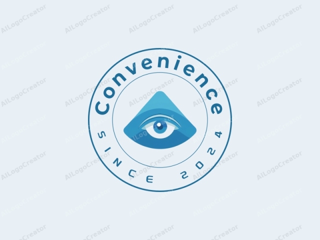 modern design features a stylized eye and triangle, symbolizing convenience and practicality, combined with a clean blue background.