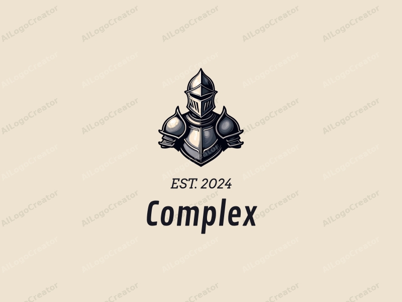 modern design features a stylized knight in armor, intricate and detailed elements, combined with a clean background and a focus on simplicity and elegance.