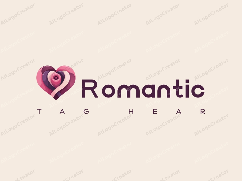 playful design features a stylized rose intertwined with a heart shape, incorporating pink and purple colors, combined with a clean background.