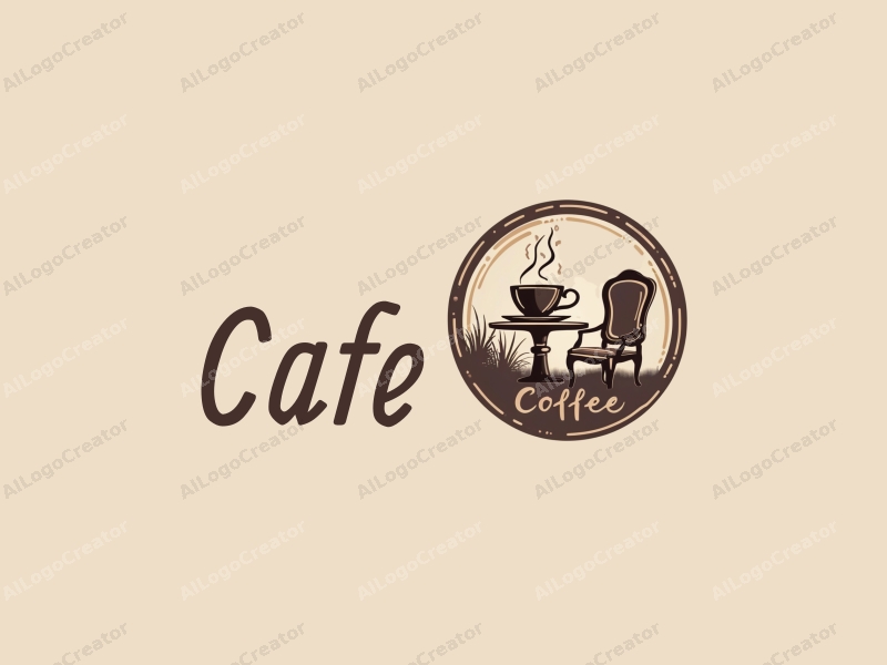 vintage design features a stylized coffee cup, an antique chair, and a cozy café setting combined with a clean background.