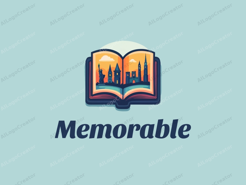 playful design features a stylized photo album with iconic landmarks, evoking memories, combined with a clean background in blue and orange tones.