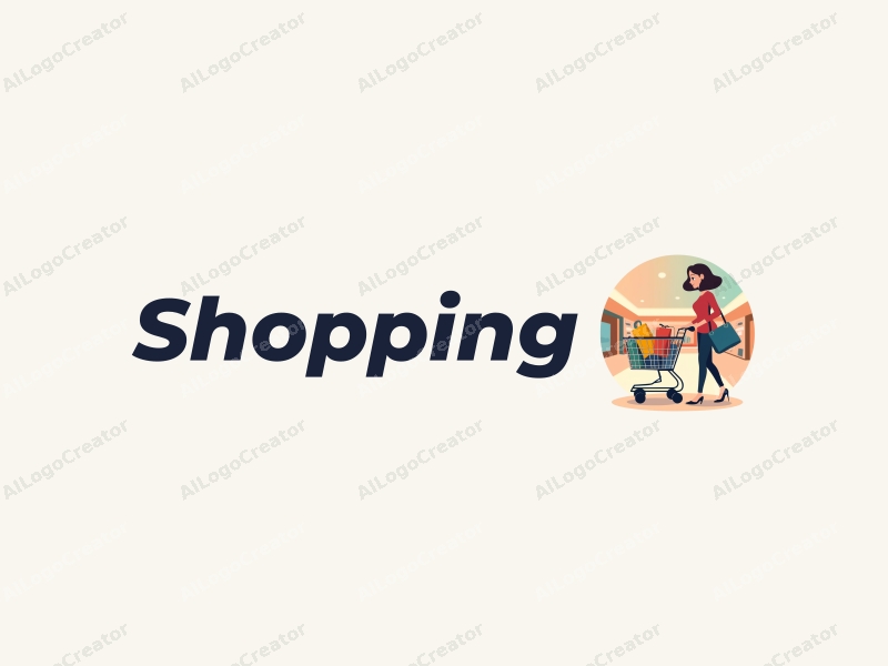 a modern design featuring a colorful shopping cart and an elegant girl in a mall setting, utilizing a clean and harmonious composition.