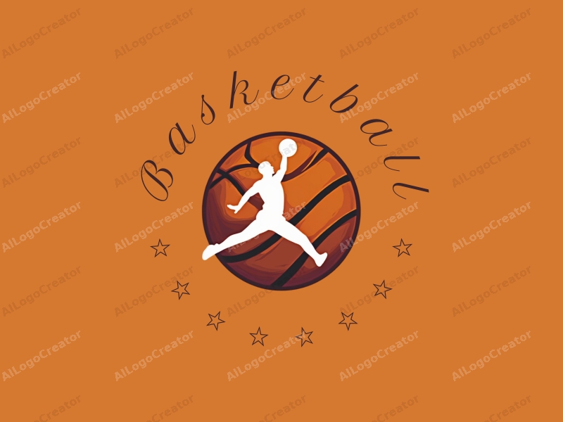 playful design features a stylized basketball and an athlete in motion, combined with a clean background.