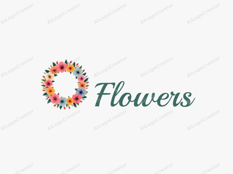 playful design features vibrant flowers and petals arranged in a colorful floral wreath, combined with a clean background.