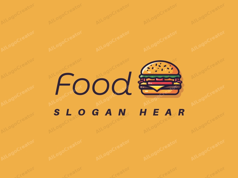 a modern design featuring a stylized burger and fries, with vibrant colors and a clean background, emphasizing the deliciousness of the food in a harmonious and simple composition.