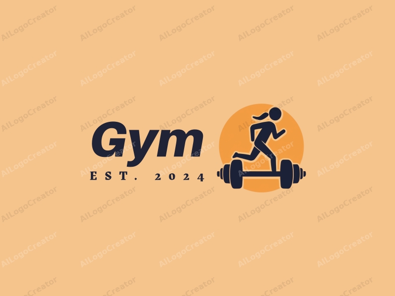 modern design features a stylized dumbbell and a dynamic runner silhouette, combined with a clean background and a harmonious layout.