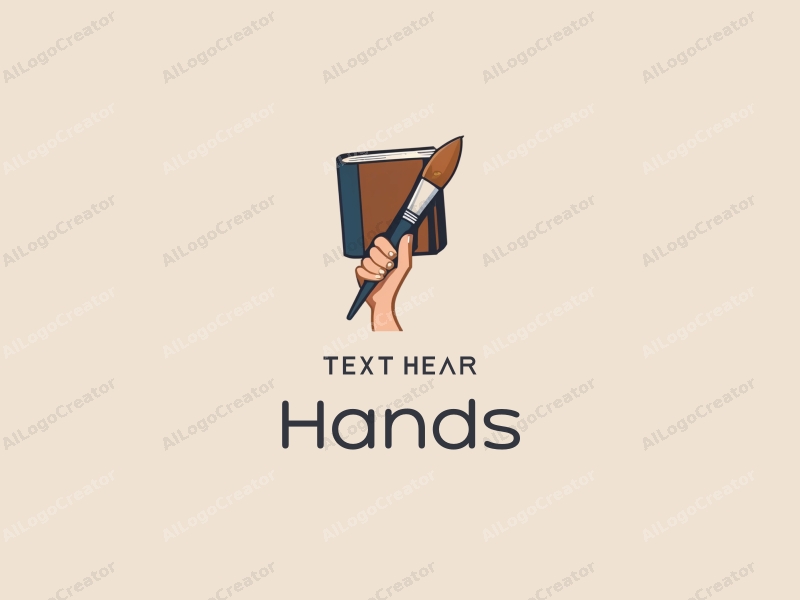 a modern design featuring a hand holding a book and a paintbrush, with a clean background and a focus on simplicity and harmony.